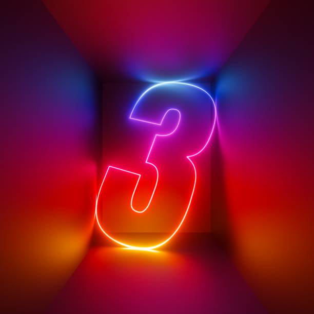 istock 3d rendering, red blue neon number three, digital symbol inside square box glowing in infrared light 1413848416