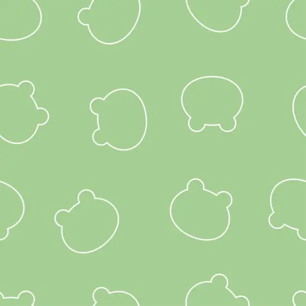 Vector illustration of Seamless pattern from silhouettes of heads of frogs. On a green isolated background. Kawaii style.