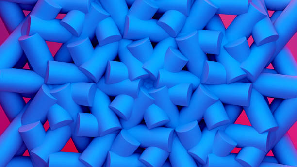 istock Scientific or technology abstractions with canes, sticks or rods flying in surreal symmetric structure. Abstract background with purple and blue neon tech structure 1413855486