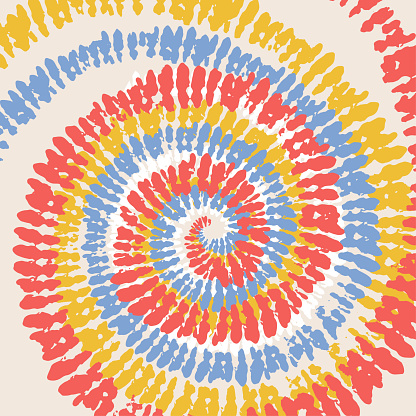 Rainbow Tie Dye Swirl groovy background. Psychedelic Tie Dye. 70s Hippie Backdrop. Rainbow Dyed vector illustration. Multi Swirl Circle Hippie Spiral
