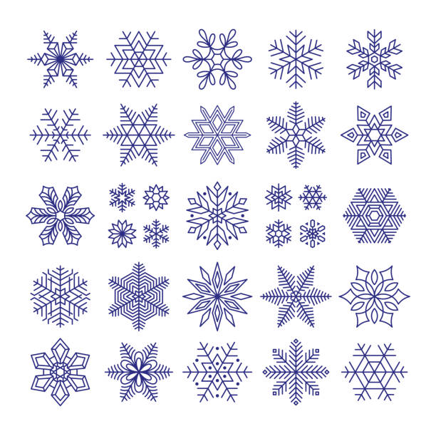 Snowflakes collection icons design. Natural snowflake, abstract holidays stars, christmas stickers for glass template. Decorative winter tidy vector elements Snowflakes collection icons design. Natural snowflake, abstract holidays stars, christmas stickers for glass template. Decorative winter tidy vector elements. Illustration of icon snowflake symbol snowflake vector stock illustrations