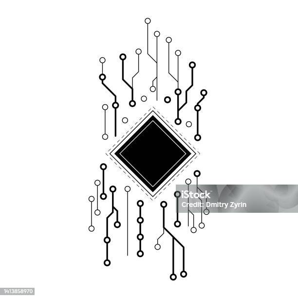 Abstract Black Simple Line Cpu Computer Technology Doodle Outline ...