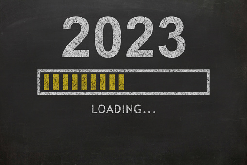 Hello new year 2023 loading blackboard