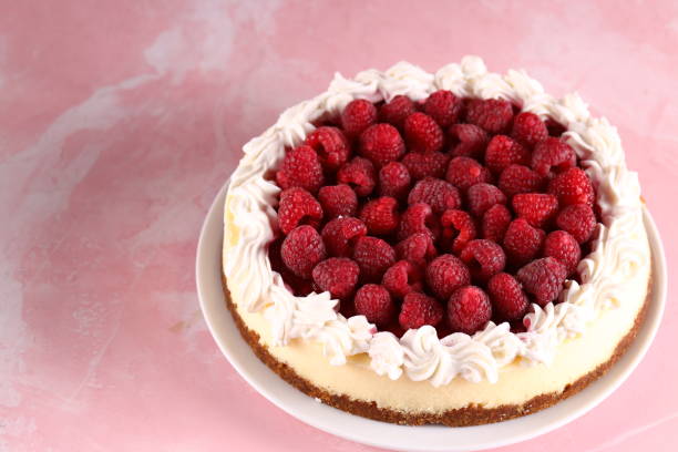 New York cheesecake with cream and fresh berries