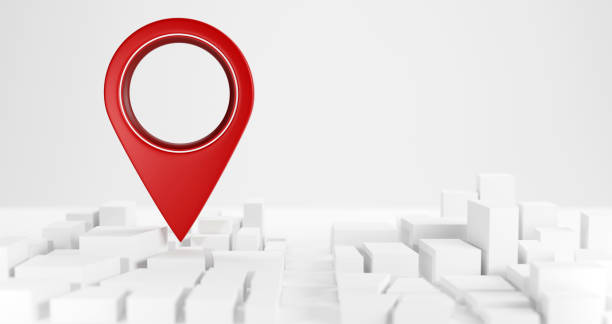 istock Red Location pin icon in urban environment on white background, 3D illustration 1413862945