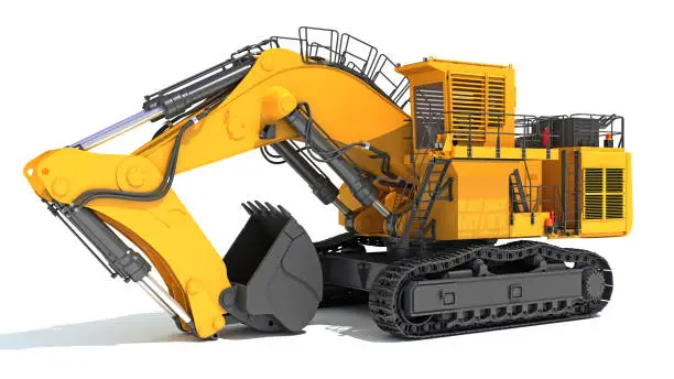 Tracked Mining Excavator heavy construction machinery 3D rendering