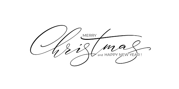 Merry Christmas and Happy New Year lettering template. Monochrome elegant greeting card or invitation