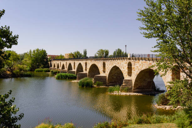 istock Stone bridge over the Duero river in Zamora, Spain. Copy space. Selective focus. 1413864405