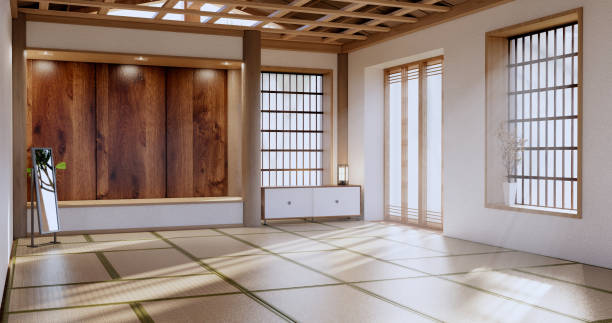 istock Empty large hall, Asia interior cleaning room zen style. 3D rendering 1413865795