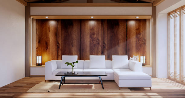 istock Zen room interior design with decoration japanese style.3D rendering 1413865813