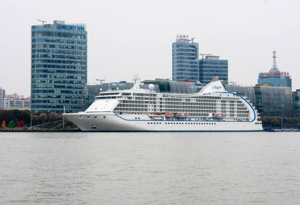 Seven Seas Voyager cruise liner on Huangpu river in central Shanghai stock photo