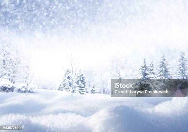 Beautiful Winter Christmas Scenic Background With Space For Text Stock Photo - Download Image Now