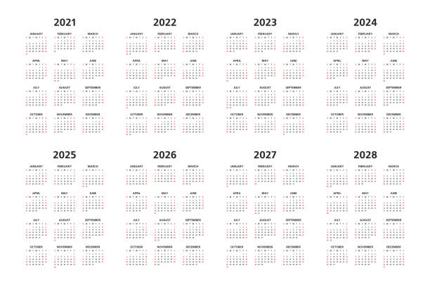 illustrations, cliparts, dessins animés et icônes de calendrier 2021, 2022 et 2028 - calendrier 2024