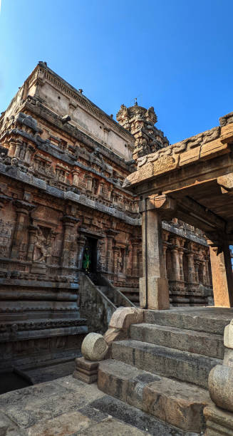 Multi layered stone architecture that build on one another, Dharasuram, Tamil Nadu, India