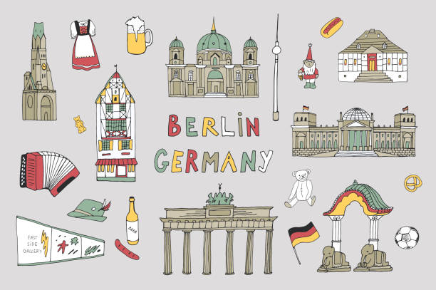 Travel Berlin Germany vector illustrations set Travel Berlin Germany vector architecture illustrations set brandenburger tor stock illustrations
