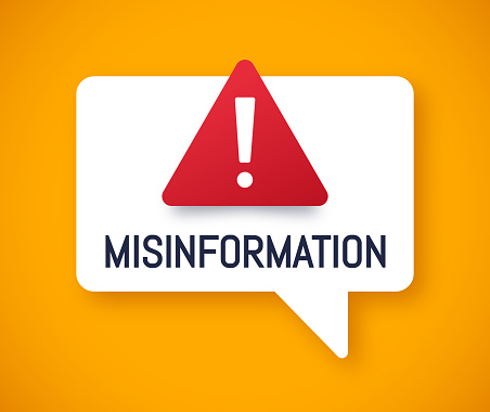 Misinformation warning chat box speech bubble background with warning sign.