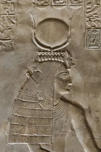 goddess Hathor at the Temple of Seti I at Abydos . Sohag . Egypt .