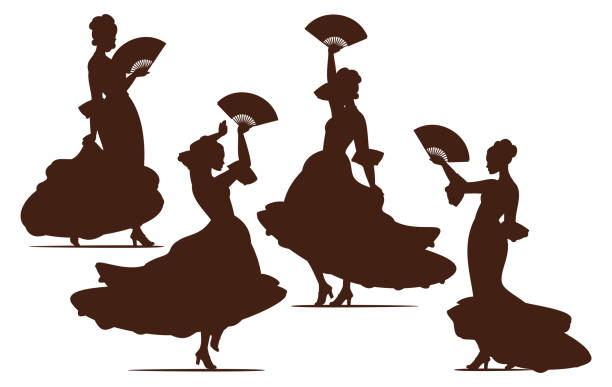 Flamenco dancers Women silhoettes dancing flamenco isolated on a white background. female salsa dancer stock illustrations