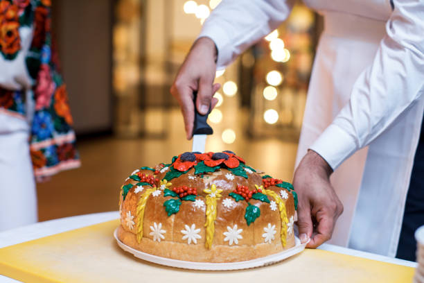 istock Wedding bread from wheat flour dough on the plate 1413887767