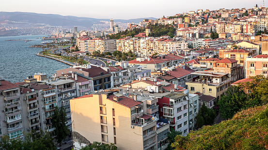 Crowded cityscape with apartments and buildings ,in Konak, Izmir, Turkey on August 08, 2022.
