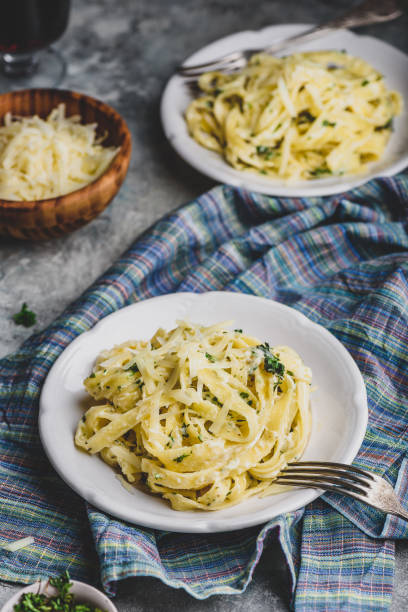 istock Homemade Pasta with Alfredo Sauce on White Plate 1413888837