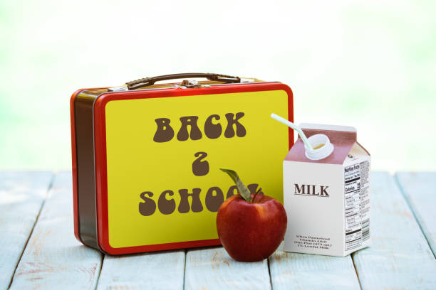 back to school lunch box - lunch box lunch red apple imagens e fotografias de stock