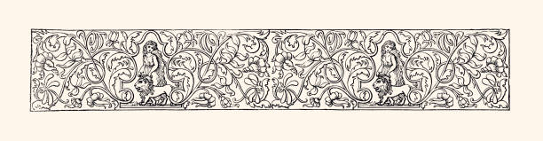 19-wieczny wzór ozdobny: element projektu (xxxl z dużą ilością szczegółów) - victorian style engraved image 19th century style image created 19th century stock illustrations
