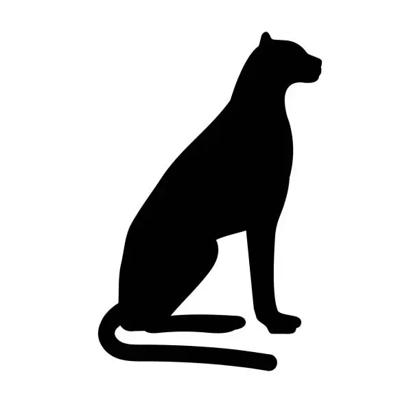 Vector illustration of Vector hand drawn flat sitting cheetah silhouette
