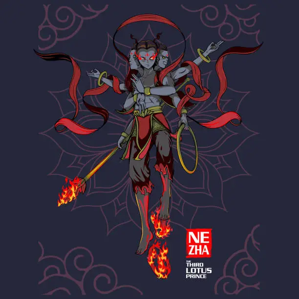 Vector illustration of Nezha vector illustration darker version