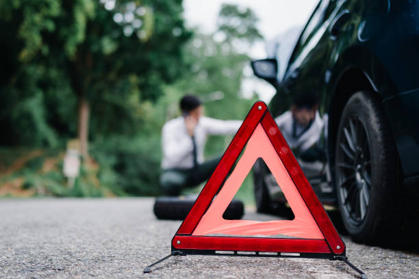 istock Asian businessman broken car engine breakdown, Streesed emotion, Accident emergency on the road concept. 1413902654