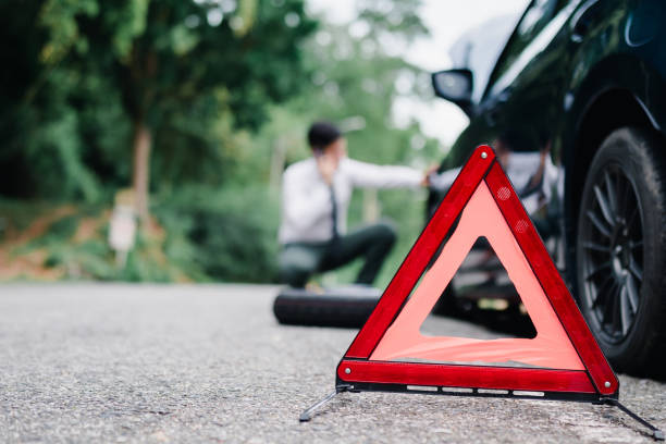 istock Asian businessman broken car engine breakdown, Streesed emotion, Accident emergency on the road concept. 1413902655