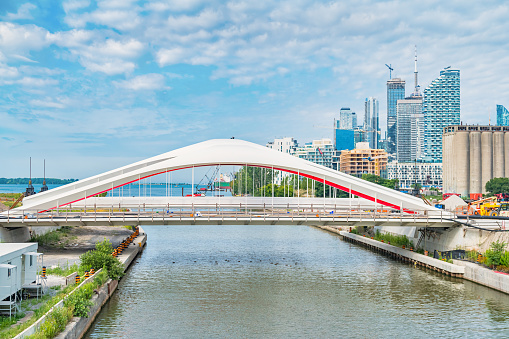 The new Cherry Street North Bridge over the Don River in Toronto Ontario Canada on a sunny day.