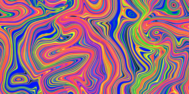 Colorful psychedelic seamless marble pattern with hallucination swirls Colorful psychedelic seamless marble pattern with hallucination swirls. Vector liquid acrylic texture. Flow art. Trippy 70s textile background. Tie dye simple artistic effect. Groovy design acid stock illustrations