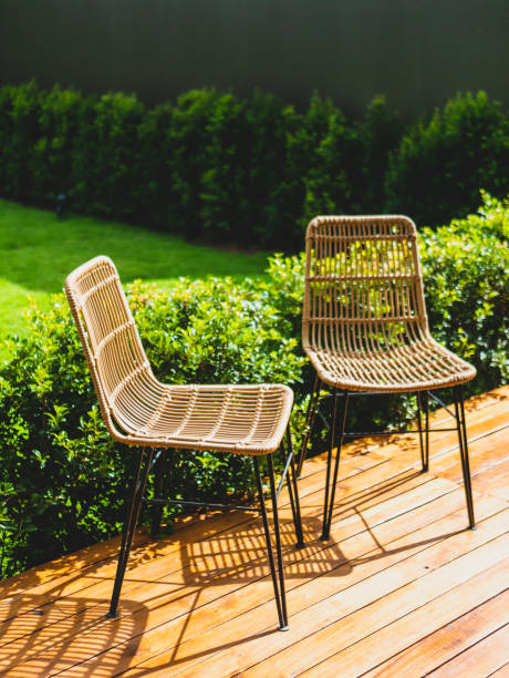 istock Table and chairs in the garden cafe. 1413909041