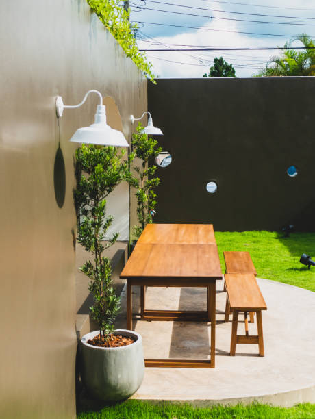 istock Table and chairs in the garden cafe. 1413909240