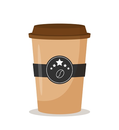 Coffee cup icon. Hot drinks, tea in mug, cafe or restaurant menu. Sticker for social networks. Espresso or cappuccino, latte. Morning rituals, lunch break at work. Cartoon flat vector illustration