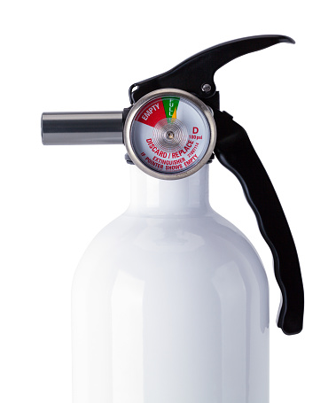 Close Up of White Fire Extinguisher Cut Out.