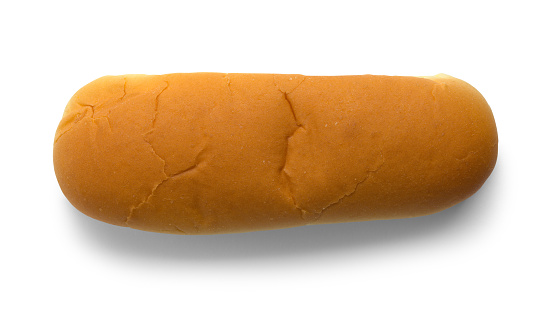 Hot Dog Bun Top View Cut Out on White.