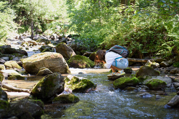 istock A traveler drinks clean water from a mountain stream 1413917084
