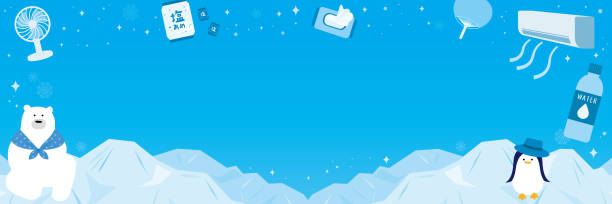 ilustrações de stock, clip art, desenhos animados e ícones de heatstroke items and iceberg template background - iceberg banner animal bird