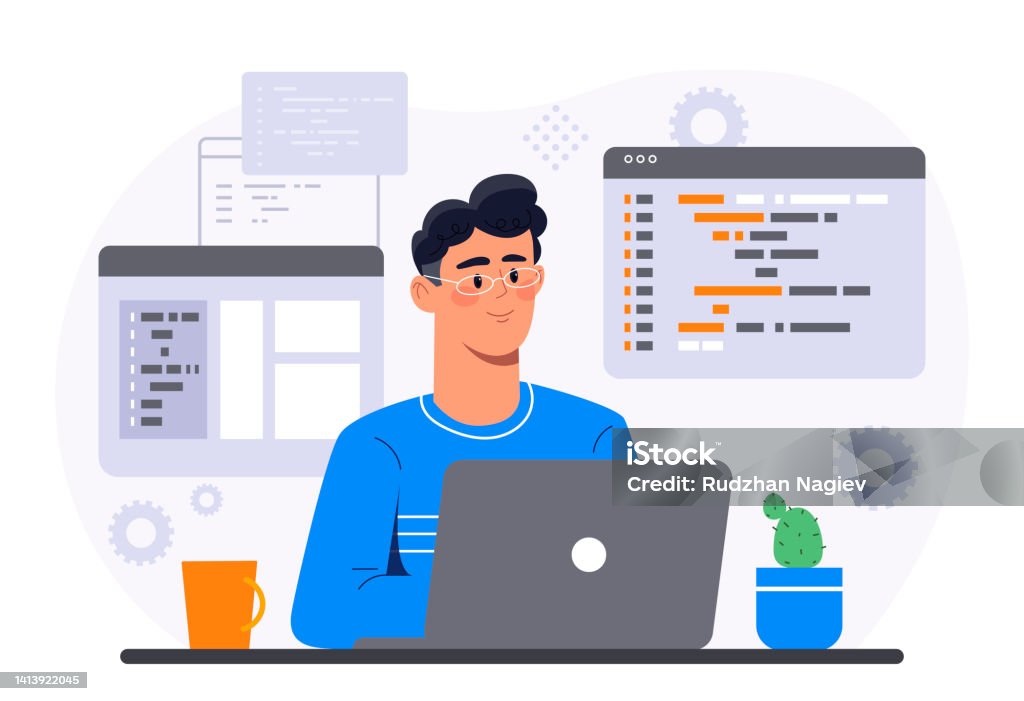 Programming At Home Stock Illustration - Download Image Now - Computer ...
