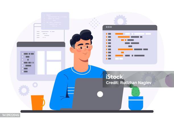 Programming At Home Stock Illustration - Download Image Now - Computer ...
