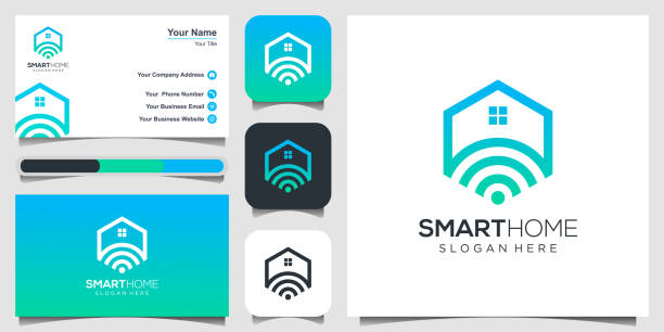 illustrations, cliparts, dessins animés et icônes de vecteur de logo smart home tech. conception du logo, icône et carte de visite - domotique