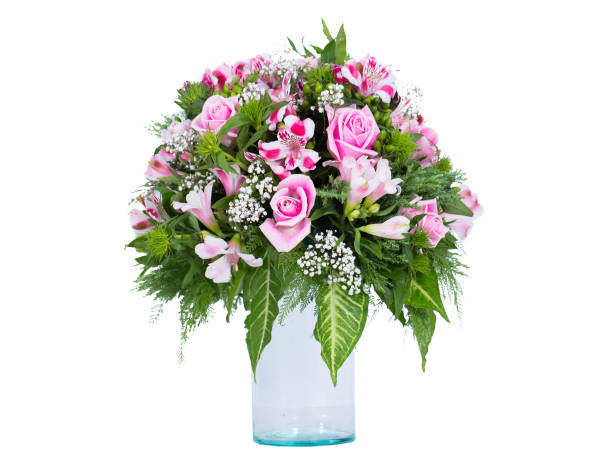 istock Flowers arranged in a bouquet set in a vase, on a white screen 1413925730