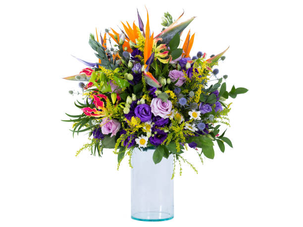 istock Flowers arranged in a bouquet set in a vase, on a white screen 1413925760