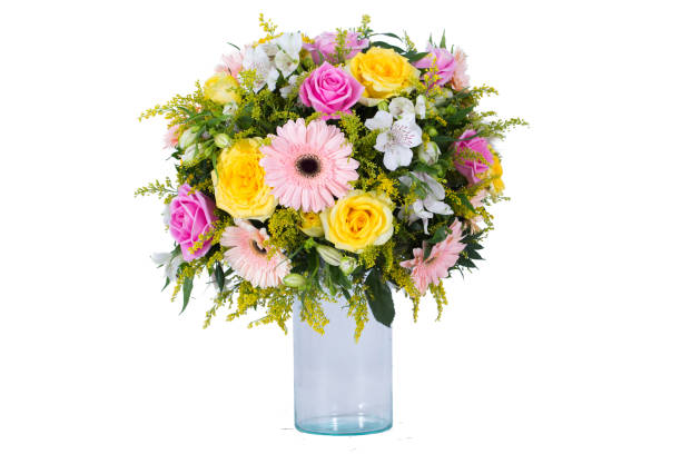 istock Flowers arranged in a bouquet set in a vase, on a white screen 1413925782