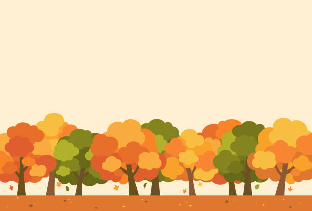 Simple and cute autumn tree background illustration Simple and cute autumn tree background illustration autumn orange maple leaf tree stock illustrations