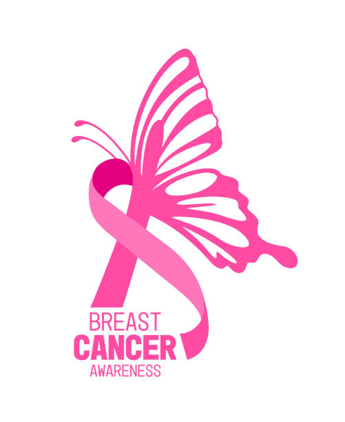 Pink ribbon with butterfly wings. Breast cancer awareness concept. Vector illustration brest cancer hope stock illustrations