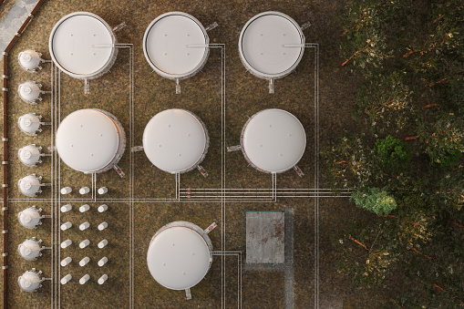 Aerial View Of Gas Petrochemical Plant With Gas Storage Tanks