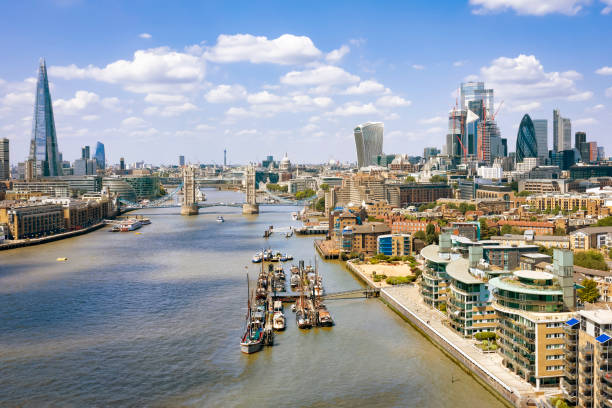 London and the River Thames from above on sunny day stock photo